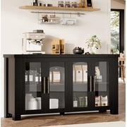 Sideboard Buffet Cabinet with 4 Glass Doors,59  Wooden Accent Cabinet with Stylish Handles,Modern Storage Cabinets for Living Room, Entryway, Dining Room, Coffee Bar