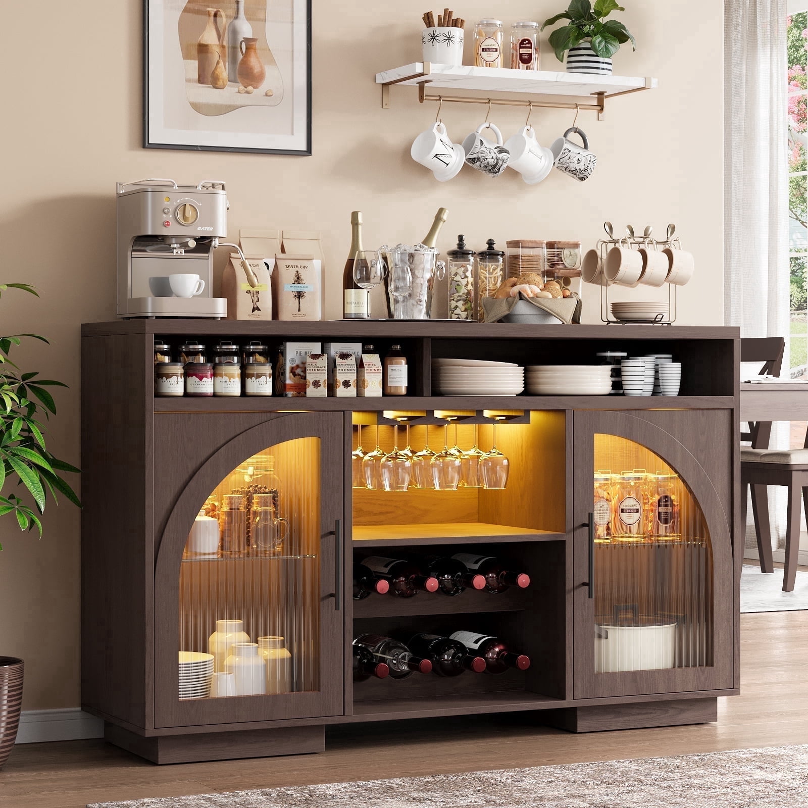 Solace Furniture Buffet Cabinets with Led Light, Wine Bar Cabinet & 2 ...