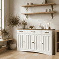thumbnail image 1 of Sideboard Buffet Cabinet, 55.1" Large Dining Sideboard with 3 Drawers, 4 Glass Doors, Wood Coffee Bar Cabinet, White & Retro, 1 of 11