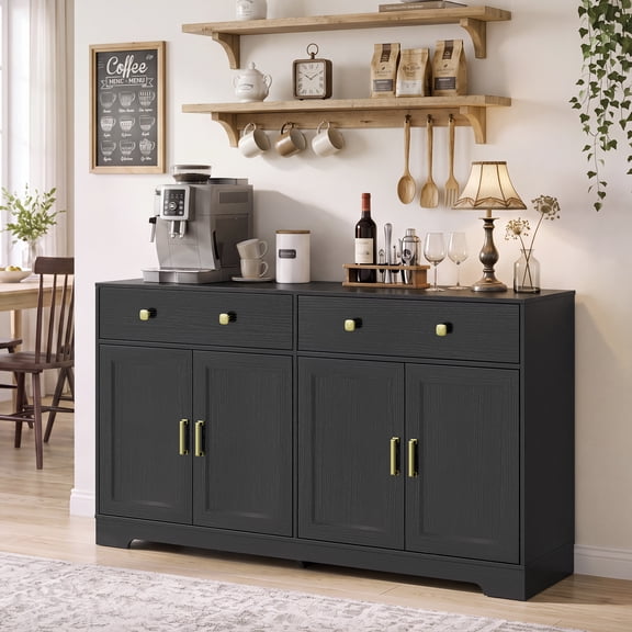 Sideboard Buffet Cabinet 63 Inch Farmhouse Wood Storage Credenza with 2 Drawers and Adjustable Shelves Coffee Bar for Kitchen Dining Room Entryway