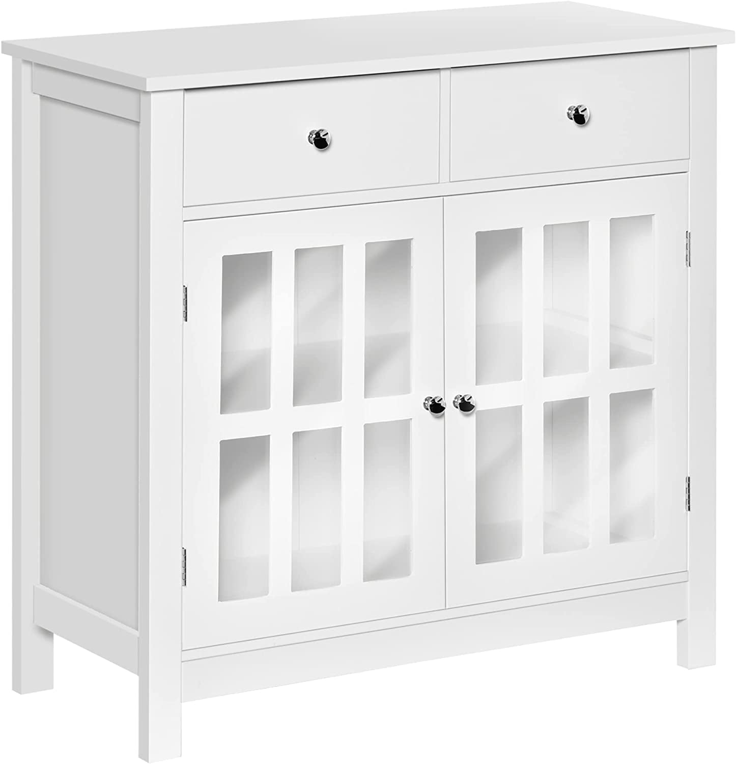 Modern White Sideboard Buffet with Glass Doors and Drawers
