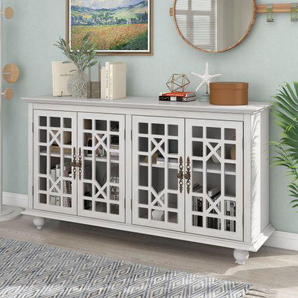  Aisurun Storage Cabinet Sideboard Buffet Cabinet Storage  Cupboard with 4 Doors & Square Metal Legs for Living Room Kitchen Entryway  (White) - Buffets & Sideboards