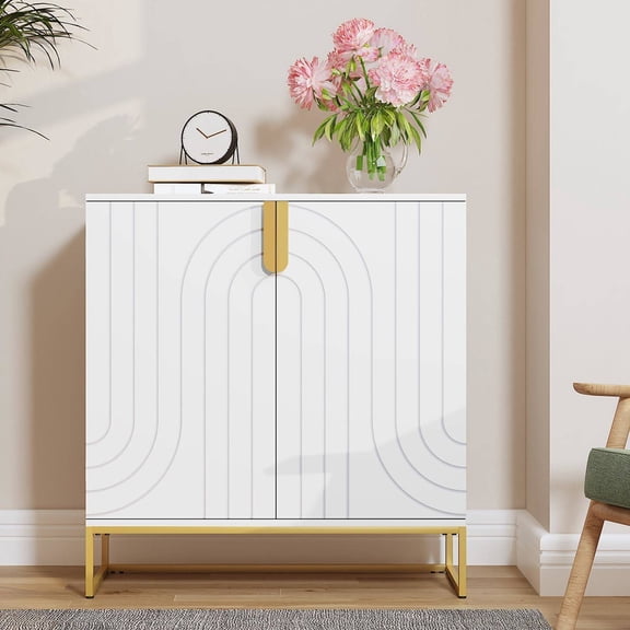Sideboard Buffet Cabinet with Adjustable Shelves, Modern Wooden Storage Cabinet for Kitchen, Dining Room, Living Room, Coffee Bar, Garage, Entryway, White