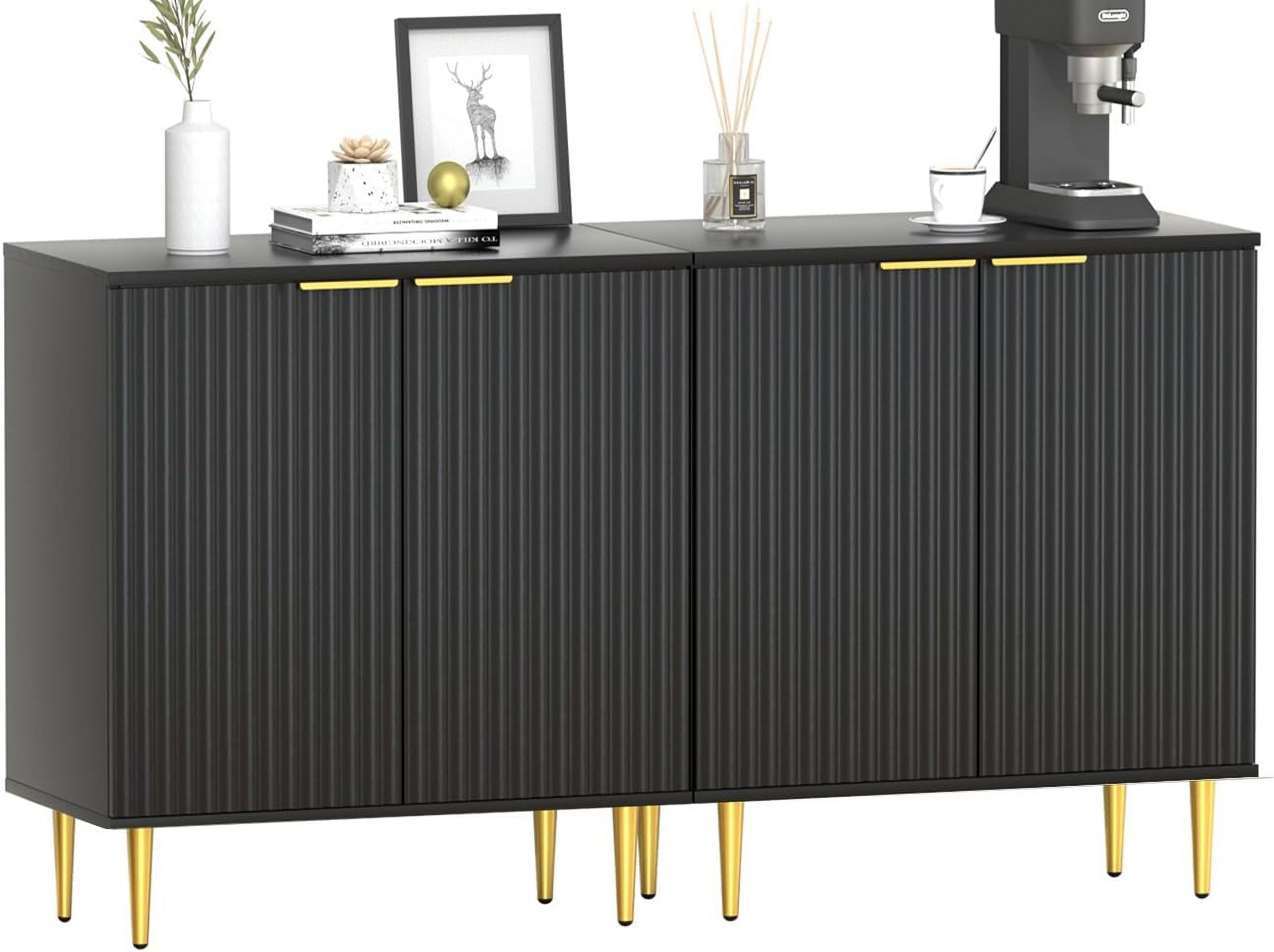 Sideboard Buffet Black with Fluted Doors and Adjustable