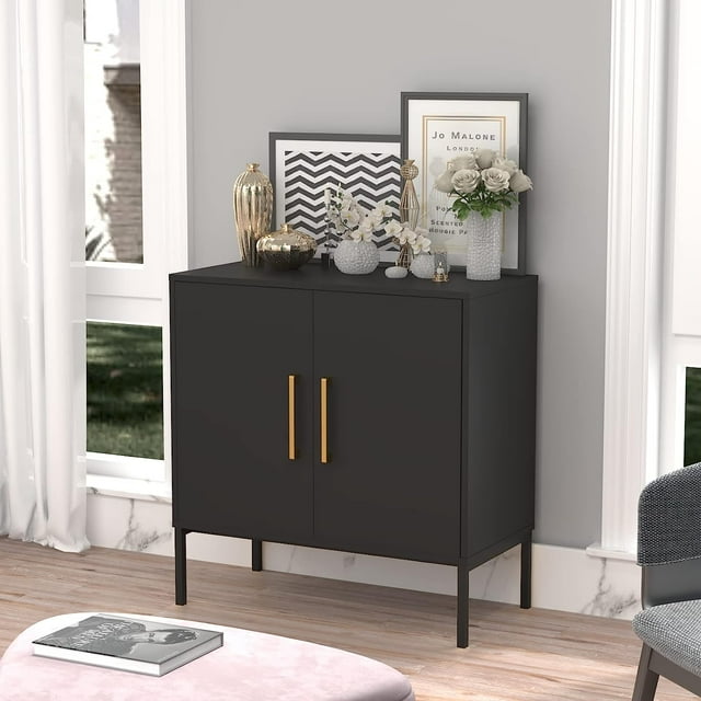 Sideboard Buffet Cabinet, Black Storage Cabinet with 2 Doors and ...