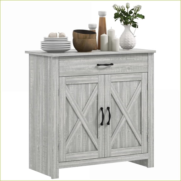 Sideboard, Farmhouse Barn Door with Drawer & Adjustable Shelf, Stone Gray | MDF | Particleboard