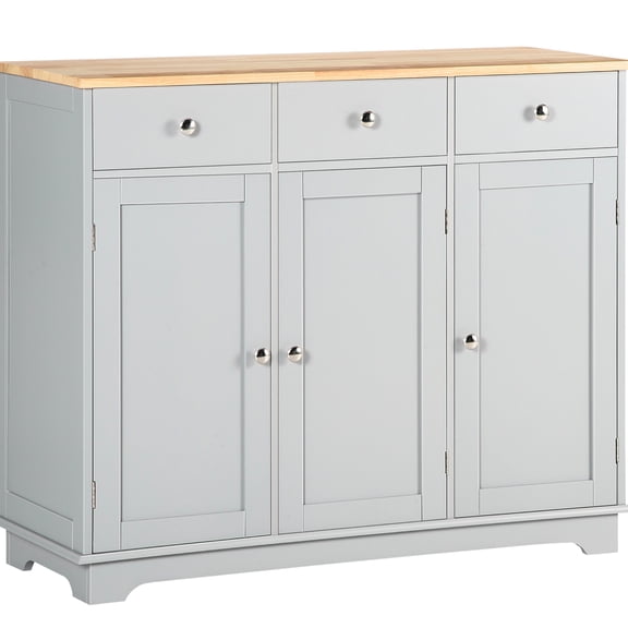 Sideboard Buffet Cabinet In Gray. Frame With Rubberwood Top, Adjustable Shelves. Versatile For Kitchen, Living Room. 38.6" W X 16.21" D 33.5" H. And Functional Gray Coffee Bar For Room, Kitchen. &