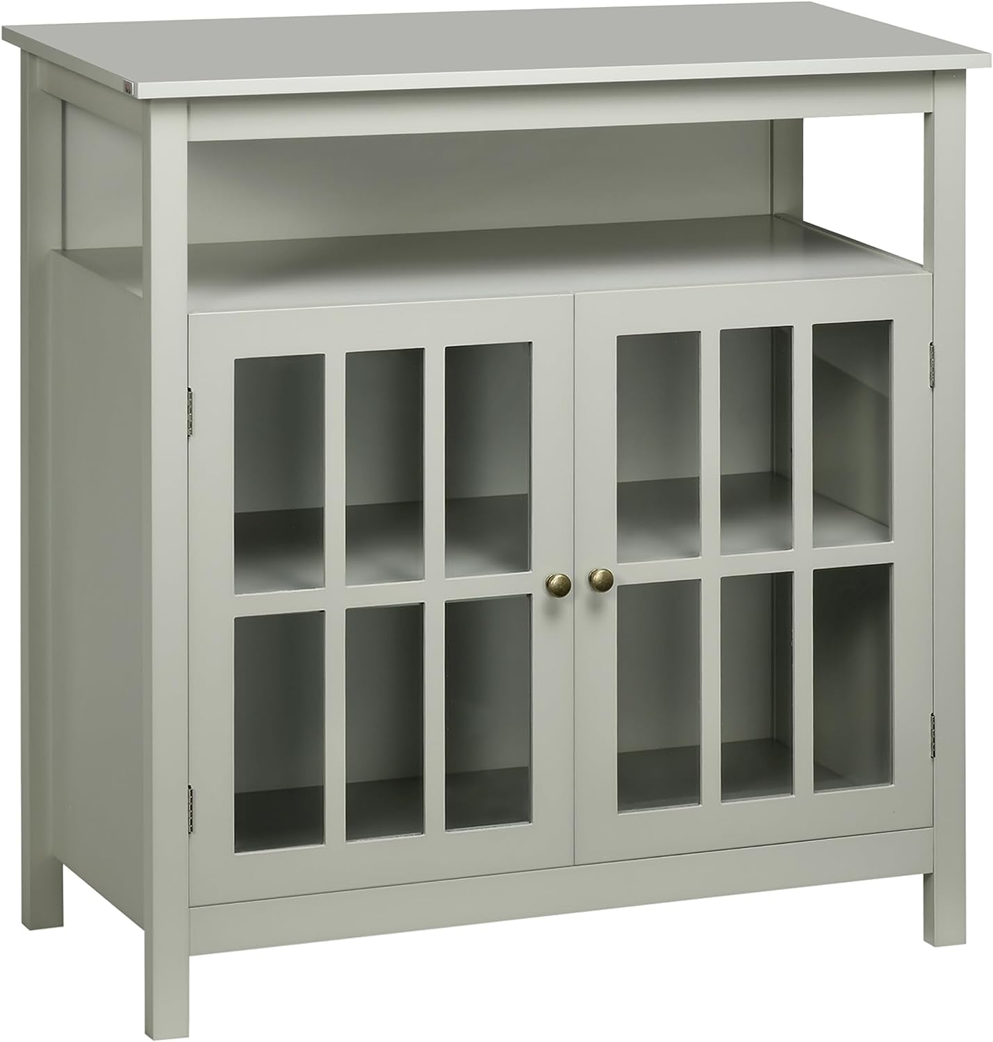 Sideboard Buffet Kitchen With Open Shelf, Glass Doors