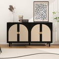 thumbnail image 1 of Sideboard Buffet Cabinet, Kitchen Pantry Storage Cabinet With Metal Semi-circle Handle, Built-in Adjustable Laminates, 3 Adjustable Gears Media Console For Dining Room, 1 of 8