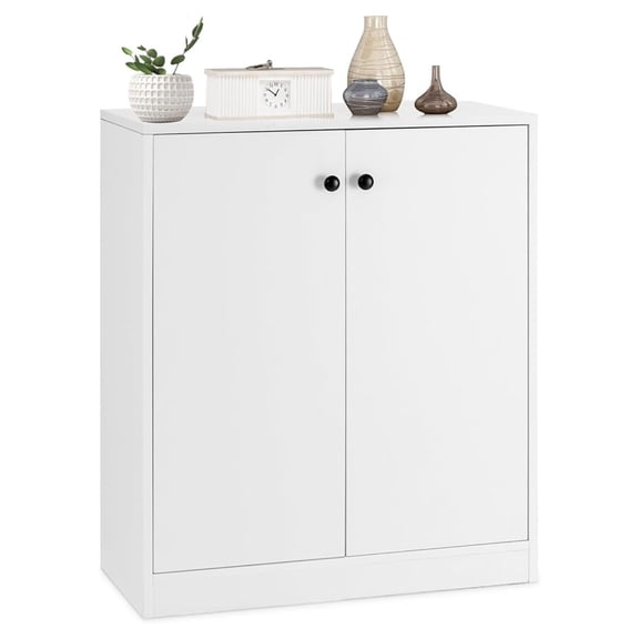 Sideboard Buffet Cabinet, Kitchen Storage Cabinet with 3-Tier Storage Shelves, 28.5" Wooden Buffet Table, Modern Floor Cabinet for Dining Room, Living Room, Entryway (White)
