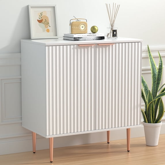 Sideboard Buffet Cabinet, Kitchen Storage Cabinet with Fluted Waveform Doors and Adjustable Shelf, Buffet Cabinet with Storage for Living Room, Dining Room, Hallway, White