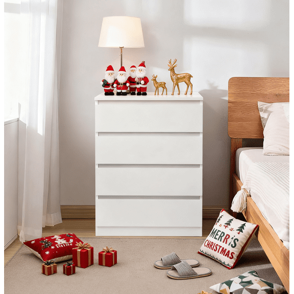 Enyopro 4 Drawer Dresser Clearence,Wooden Chest of Drawers for Bedroom, Handleless design,Modern 4 Storage Dresser for Closet, Living Room, Hallway, Entryways,Offices.White