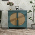 thumbnail image 1 of Sideboard Buffet Cabinet, Modern Rattan Storage Cabinet with 2 Doors and Shelve, Accent Cabinet for Living Room, Dining Room, Entryway, Kitchen, Dark Green, 1 of 9