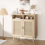 Sideboard Buffet Cabinet, Rattan Cabinet with 2 Doors, Accent Kitchen Storage Cabinet, Cupboard Console Table,Modern Coffee Bar Cabinet for Kitchen Dining Room Entryway Living Room, Natural Oak,36H