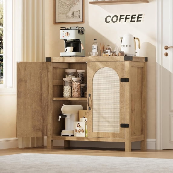 Sideboard Buffet Cabinet Rattan Kitchen Storage Organizer with 2 Doors& Adjustable Shelf,Farmhouse Accent Cabinets TV Console for Living Dining Room