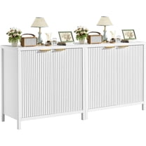 Sideboard Buffet Cabinet Set of 2, 31" Fluted Storage Cabinet with 2 Doors and Adjustable Shelves, Modern Sideboard Console Table for Living Room,Entryway,Dinning Room,Kitchen-White