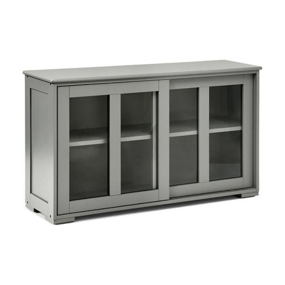 Sideboard Buffet Cabinet with Sliding Doors, Gray Storage Cupboard for Kitchen/Dining Room, 42" Modern MDF Wood Cabinet with Tempered Glass, Large Capacity Display Shelves