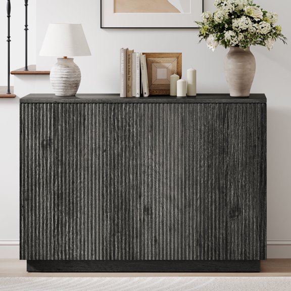 Sideboard Buffet Cabinet with Storage, 47" Fluted Coffee Bar Cabinet with Adjustable Shelves, Accent Sideboard Cabinet for Living Room Kitchen, Dark Gray
