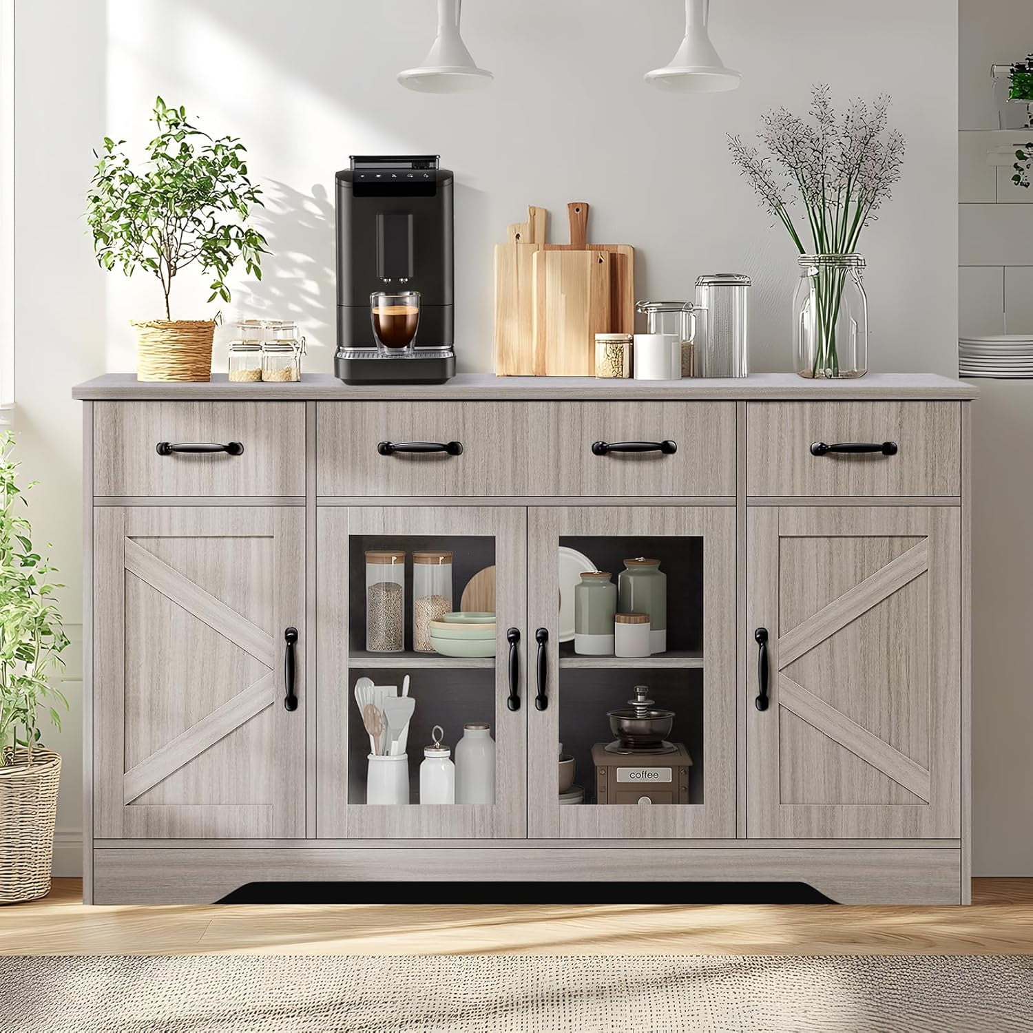 Sideboard Buffet Cabinet with Storage, 55" Large Kitchen Buffet Table ...