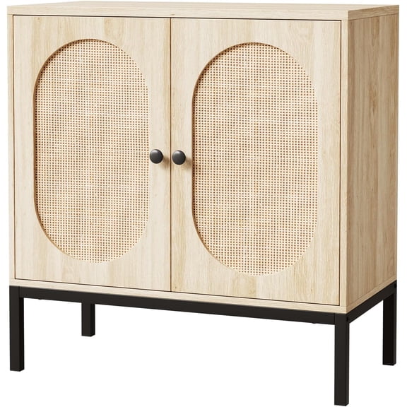 Sideboard Buffet Cabinet with Storage, Accent Cabinet with Rattan Doors, Adjustable Shelf & Metal Feet, Coffee Bar Liquor Cabinet for Living Room, Dining Room, Hallway & Kitchen,Beige
