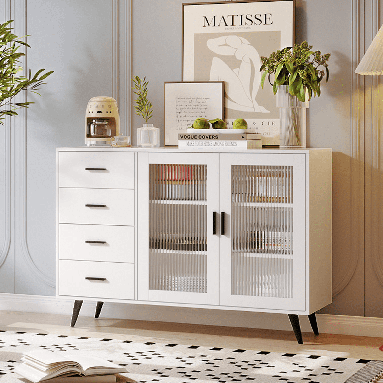 Costway Kitchen Sideboard Buffet Server Cupboard Storage Cabinet with 2 Doors - Black, image size:1600x1600