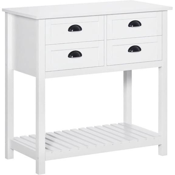 Sideboard Buffet Cabinet with Storage, Modern Coffee Bar Cabinet with 4 Drawers and Slatted Bottom Shelf, Console Table for Kitchen, Living Room, Dining Room, Hallway, White
