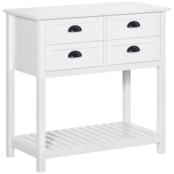 Sideboard Buffet Cabinet with Storage, Modern Coffee Bar Cabinet with 4 Drawers and Slatted Bottom Shelf, Console Table for Kitchen, Living Room, Dining Room, Hallway, White