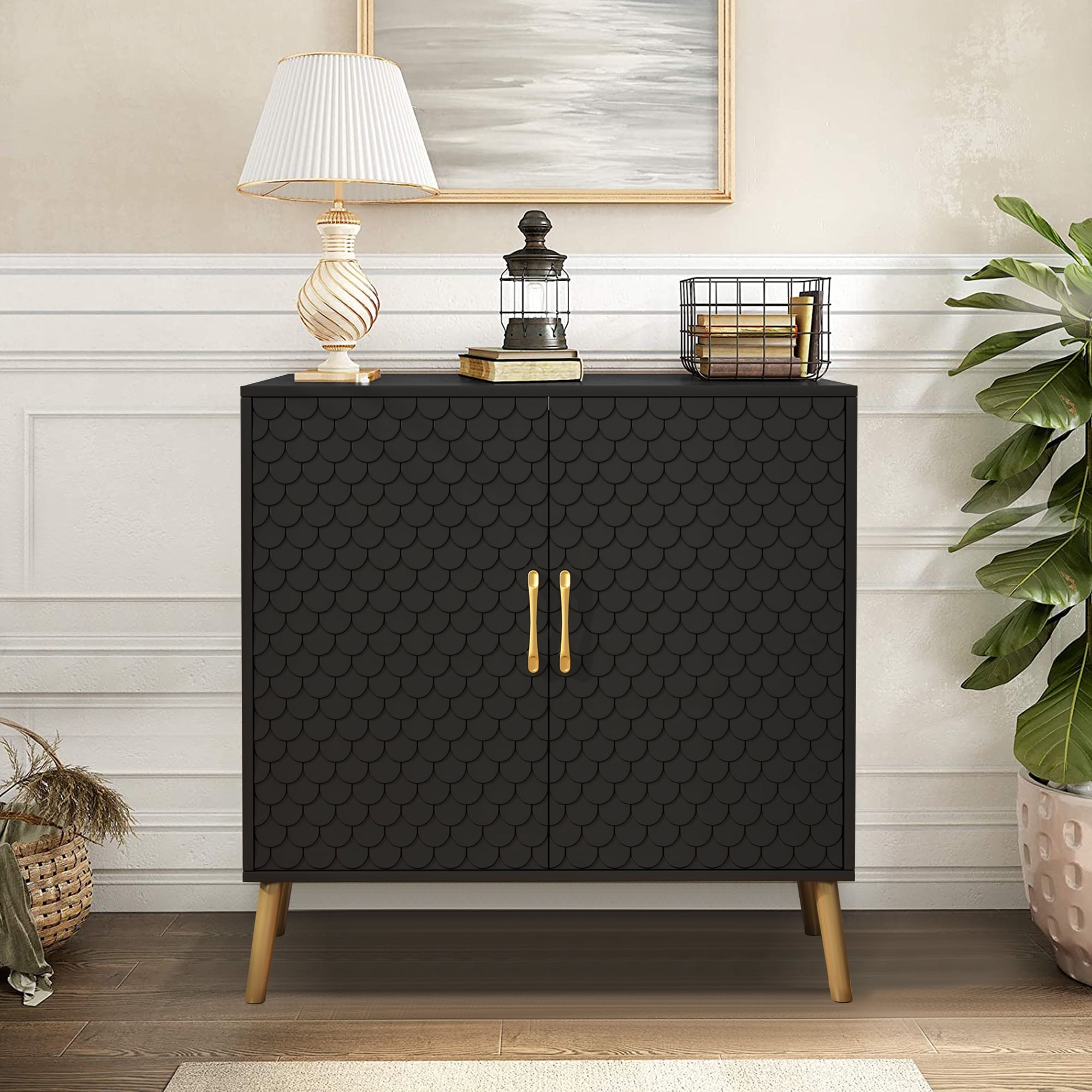 Sideboard Buffet with Storage, Modern Kitchen Storage with Decorative Fish Scales