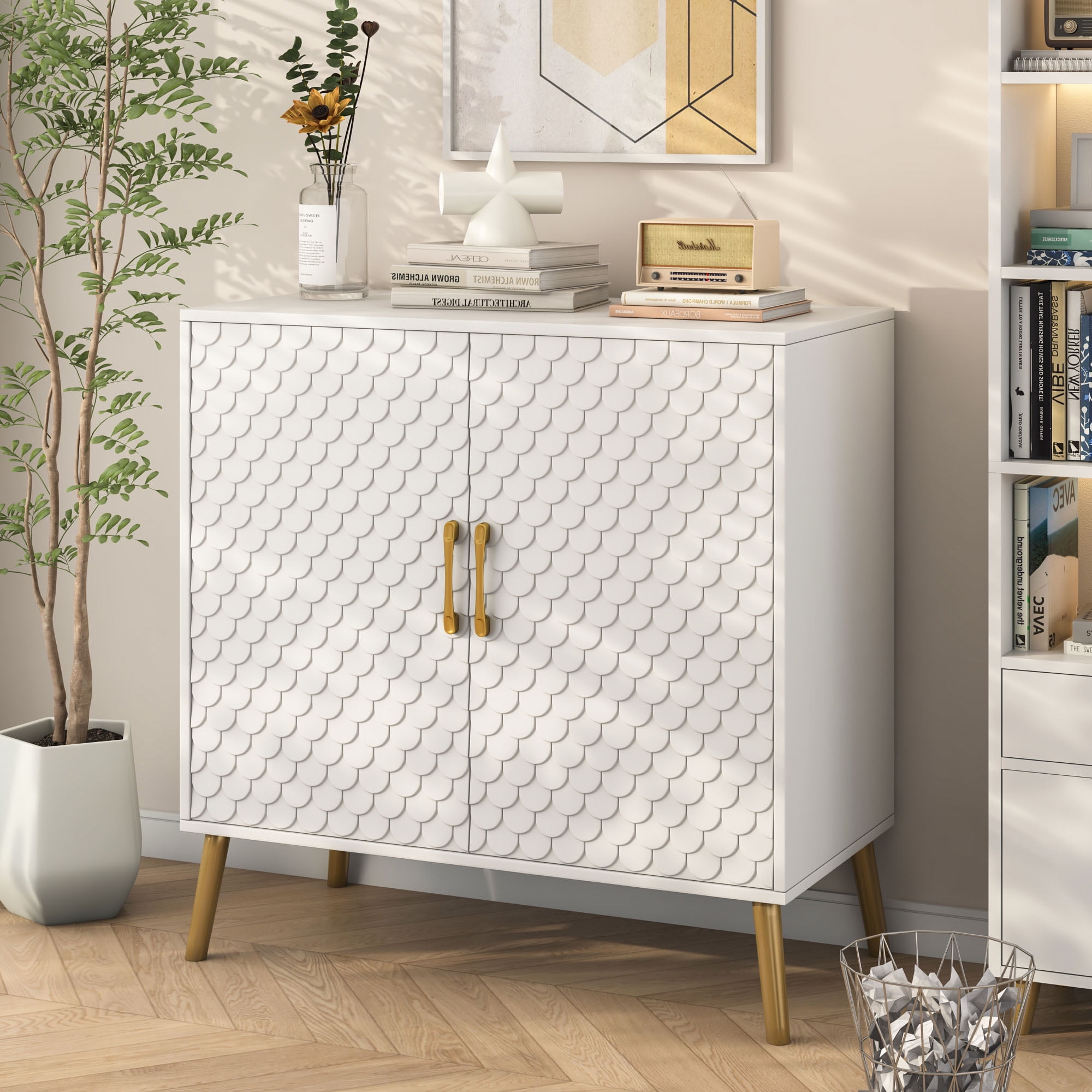 Sideboard Buffet with Storage, Modern Kitchen Storage with Decorative Fish Scales