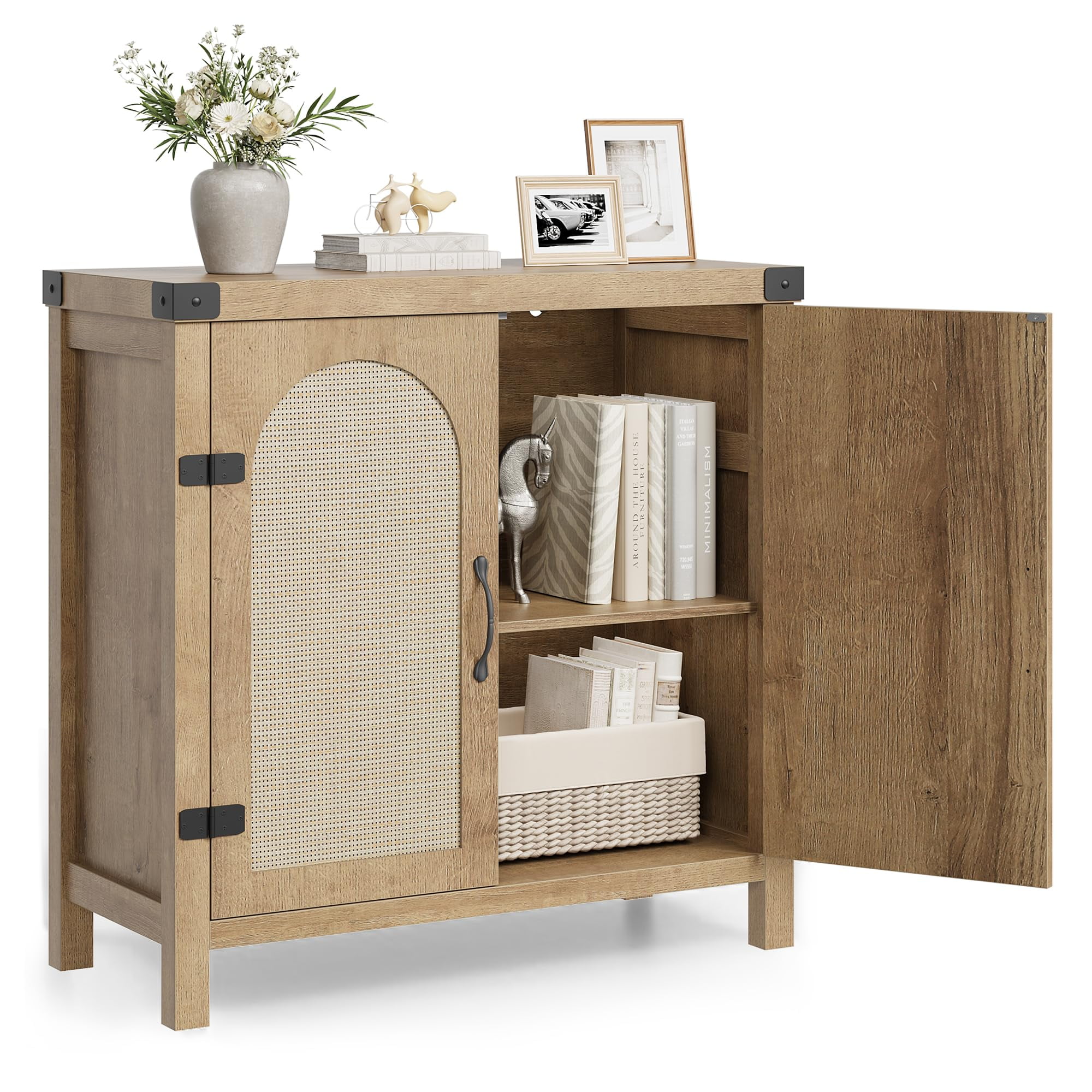 Rattan Sideboard Buffet Cabinet With Doors & Adjustable Shelves - Kitchen Storage, Coffee Bar, Entryway Console Table - View #3