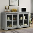 thumbnail image 1 of Sideboard Buffet Cabinet with Storage - Stackable Kitchen Cabinet Console Table with Adjustable Shelf and Sliding Glass Doors, Wooden Storage Cabinet for Dining Room, Living Room (Gray), 1 of 9