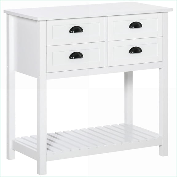 Sideboard Buffet Cabinet, White with 4 Drawers & Slatted Shelf | Coffee Bar, Kitchen/Living Room | MDF