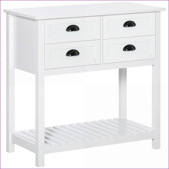 Sideboard Buffet Cabinet, White with 4 Drawers & Slatted Shelf for Coffee Bar, Kitchen, Living Room | MDF | Engineered Wood