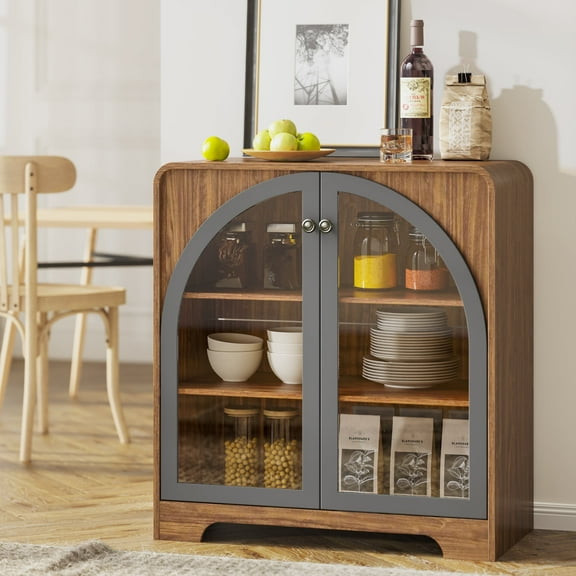 Sideboard Buffet Cabinet With 2 Door Storage, Walnut