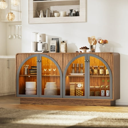 Sideboard Buffet Cabinet With 4 Door Storage, Walnut
