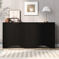 thumbnail image 1 of Sideboard Buffet Cabinet With 4 Doors Modern Kitchen Storage Cabinet With Vertical Stripes Wavy Bottom Design Adjustable Shelves, 1 of 9