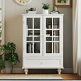 thumbnail image 1 of Sideboard Buffet Cabinet Wooden Floor Storage Console Table with 1 Drawer & 2 Glass Doors For Entryway Living Room Dining Room, 1 of 9
