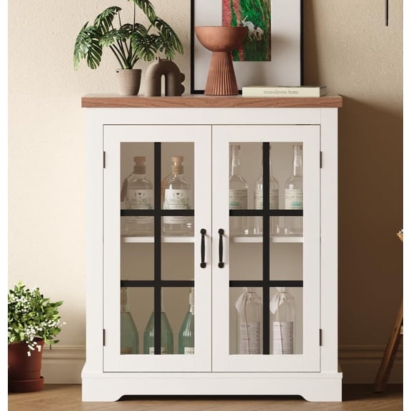 Sideboard Buffet Cabinet with Glass Doors, Modern Storage Console Table with Built-in Power Outlet for Living Room, Dining Room, Kitchen, Entryway