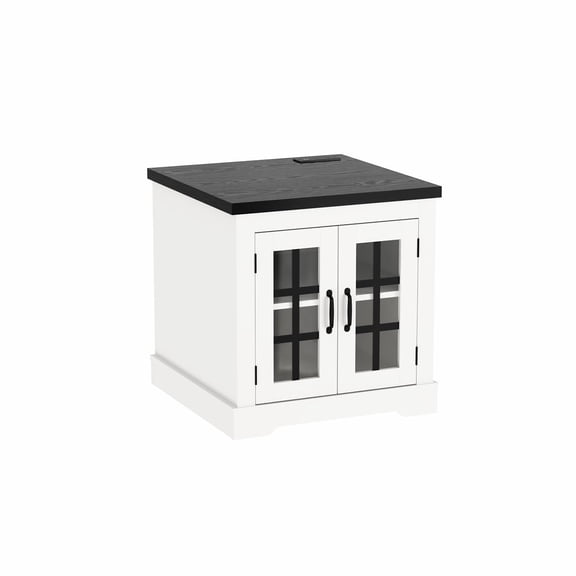 Sideboard Buffet Cabinet with Glass Doors, Modern Storage Console Table with Built-in Power Outlet for Living Room, Dining Room, Kitchen, Entryway