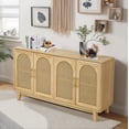 thumbnail image 1 of Sideboard Buffet Cabinet with Rattan Doors, Boho 4-Door Cabinet with Metal Handles for Living Room, Hallway, Entryway, Natural, 1 of 5
