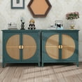 thumbnail image 1 of Sideboard Buffet Cabinet with Rattan Doors Free Standing Accent Storage Cabinet for Kitchen Dining Room Living Room Hallway, Green, 1 of 6