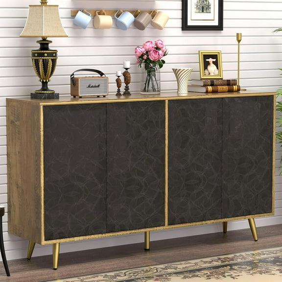 Sideboard Buffet Cabinet with Storage, Credenza Storage Cabinet for Living Room, Entryway, Kitchen, Coffee Bar(61" Yellow)