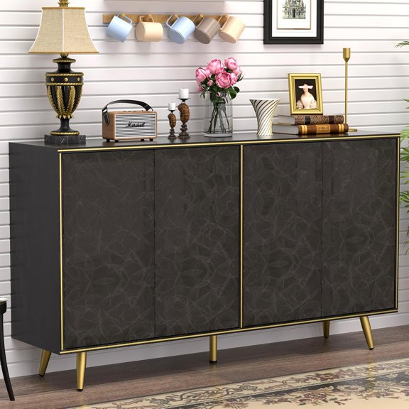 Sideboard Buffet Cabinet with Storage, Credenza Storage Cabinet for Living Room, Entryway, Kitchen, Coffee Bar(61" Yellow)