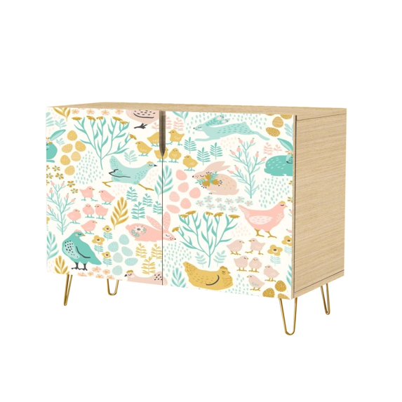 Sideboard Buffet Cabinet with Storage seamless bunnies chicken for Easter other users Design with 2 Doors for Living Room and Kitchen