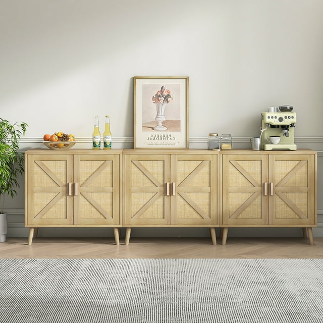 Sideboard Buffet Kitchen Storage with Rattan Decorated Doors