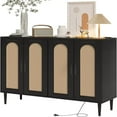 thumbnail image 1 of Sideboard Buffet Rattan Cabinet, Accent Storage Cabinet, Boho Large Kitchen Storage Cabinet with Power Outlet, Adjustable Shelves for Living Room, Hallway, Entryway, 1 of 7