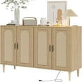 thumbnail image 1 of Sideboard Buffet Rattan Cabinet, Accent Storage Cabinet, Boho Large Kitchen Storage Cabinet with Power Outlet, Adjustable Shelves for Living Room, Hallway, Entryway, 1 of 7
