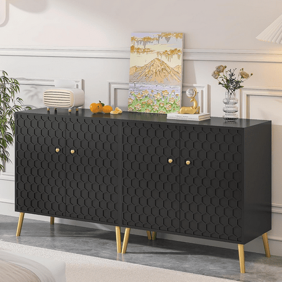 Sideboard Buffet Storage Cabinet, Modern Accent Cabinet with Adjustable Shelf, Wood Console Credenza, Dining Living Room Kitchen Storage Cabinet