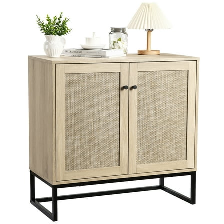 Sideboard Buffet Storage Cabinet with Rattan Doors, Entryway Accent Table Kitchen Cupboard Console Table for Living Room, Bedroom, Dining Room, Hallway