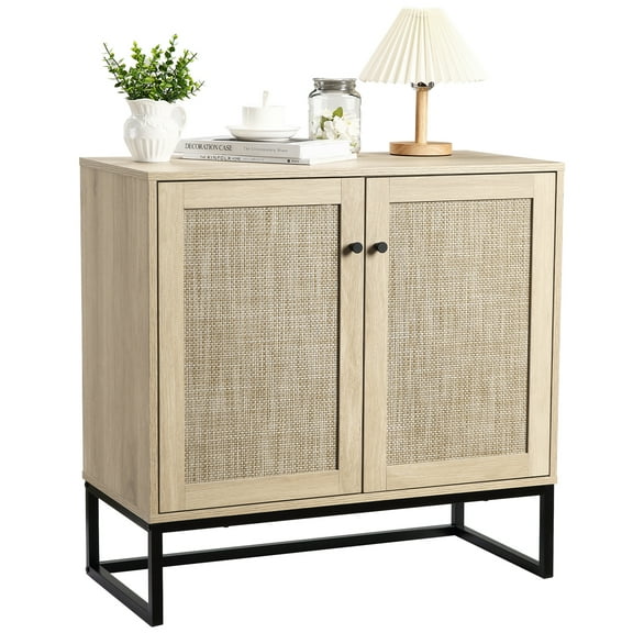 Sideboard Buffet Storage Cabinet with Rattan Doors, Entryway Accent Table Kitchen Cupboard Console Table for Living Room, Bedroom, Dining Room, Hallway